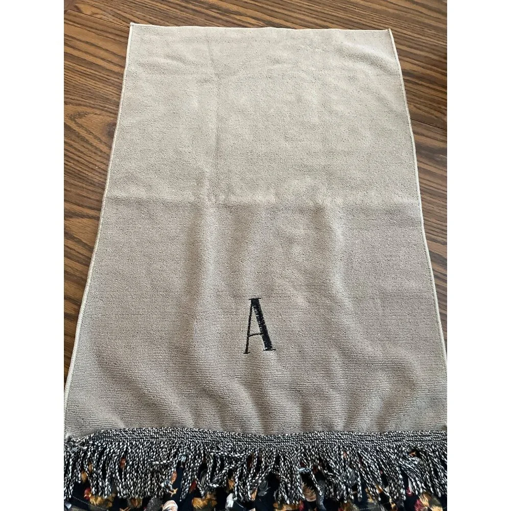 Microfiber towels with initial A with rooster trim and yarn trim